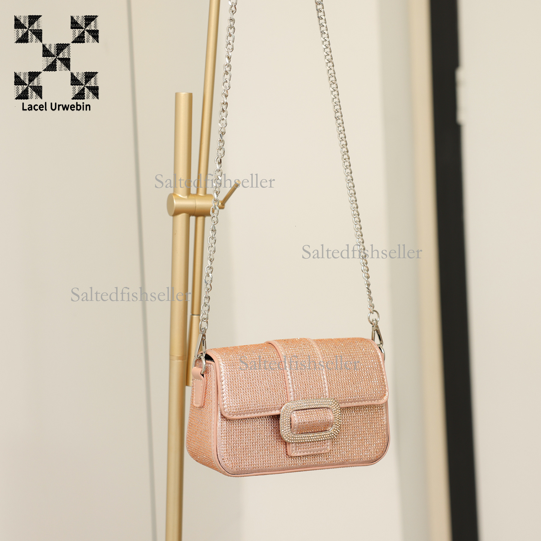 Lacel Urwebin Designer Luxury Women's Handbag New Fashion Trend Rhinestone Dinner Bag Mini Versatile One Shoulder Slanted Chain Small Square Bag