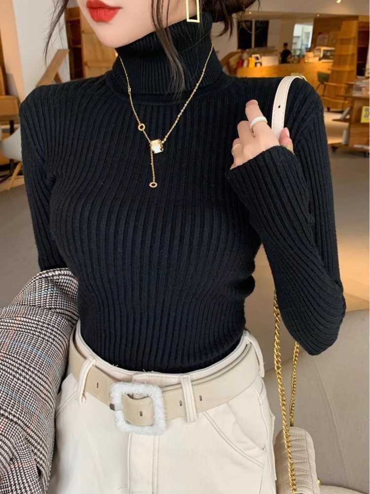 2025 Casual Slim Knitted Pullover Autumn Winter Thick Turtleneck Sweater Base Sweater Korean Style Simple Base Layer Warm TopsT251025