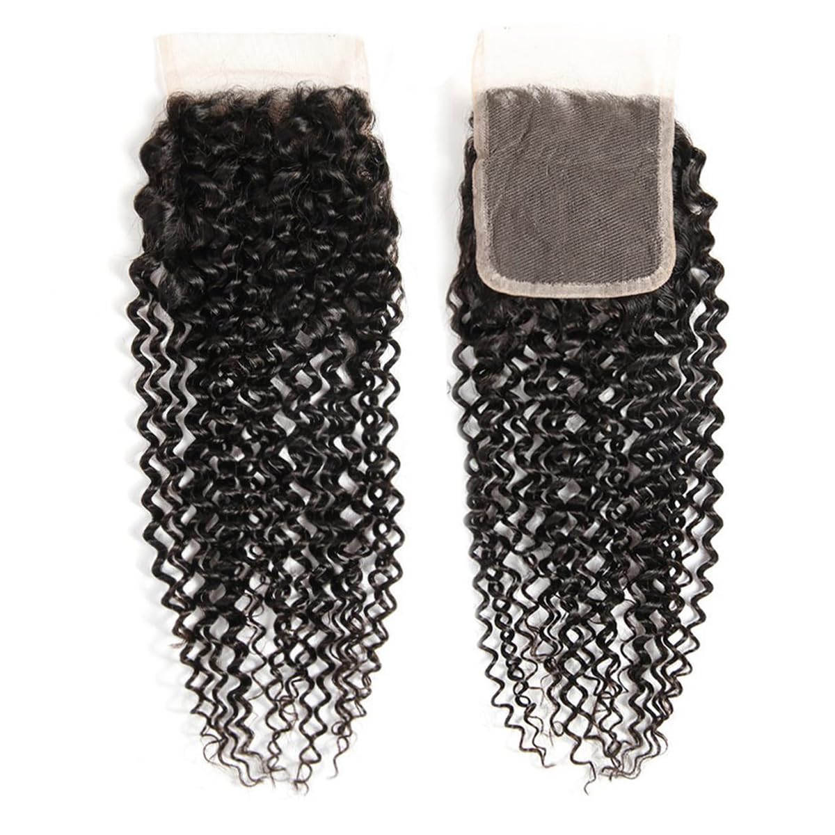 Curly Lace Closure Human Hair 4x4 Free Part Swiss Lace Virgin Kinky Curly Human Hair Closure Natural Black(10-22 Inch)