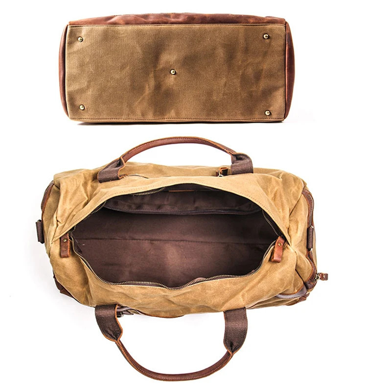 WaterProof Waxed Canvas Leather Men Travel Bag Hand Luggage Carry On Large tote Vintage Duffle Weekend big Overnight 251018