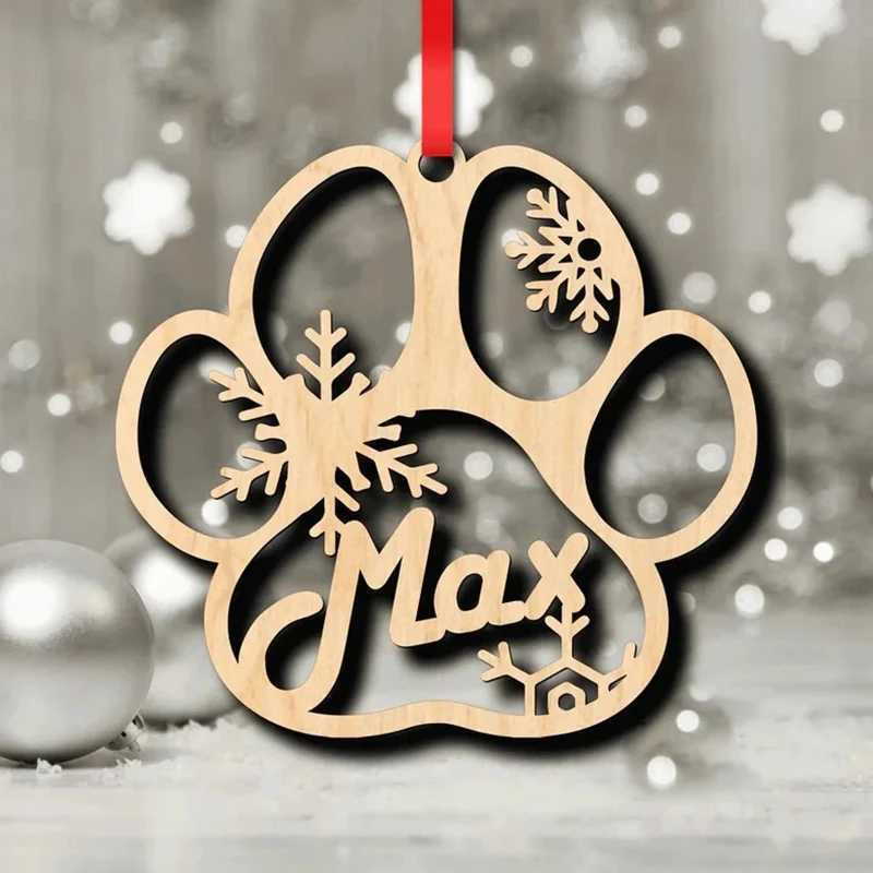 Personalised Christmas Ornaments Home Decor Wooden Dog Paw Xmas Tree Decoration Hanging Bauble Wood Tags Snowflake Ball Gifts C251024