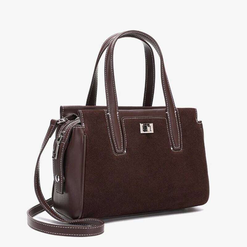 Women Faux Suede Genuine Leather Shoulder Lady Cowhide Travel Cross-Body Bags Female Large Capacity Fashion Commute Handbag 1025