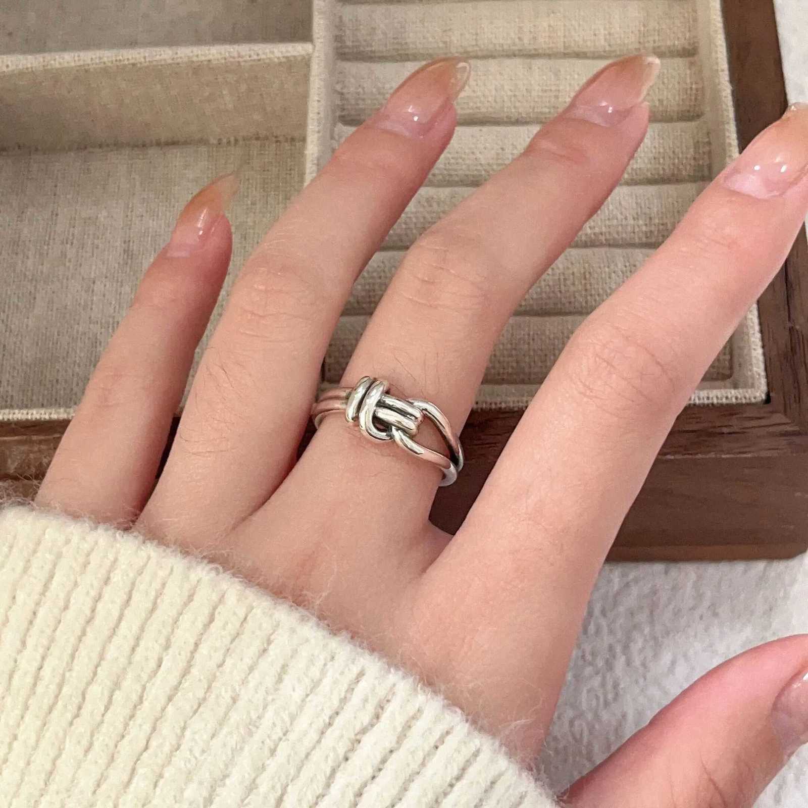 New Hot Selling 925 Sterling Silver DoubleLayer Knot HighEnd Opening Ring Suitable For Charming Ladies Jewelry Party GiftsXJ251025