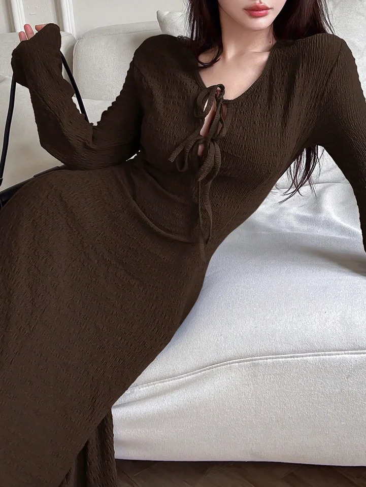 autumn and winter elegant womens longsleeved simple basic plain dress 251023