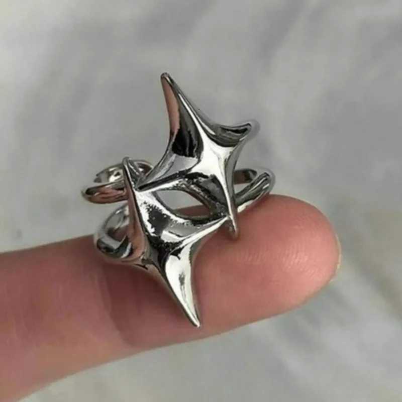 Simple Irregular Silver Star Open Ring for Women Men Punk Gothic Sliver Color Adjustable Couple Rings Y2K Egirl Jewelry GiftXJ251025