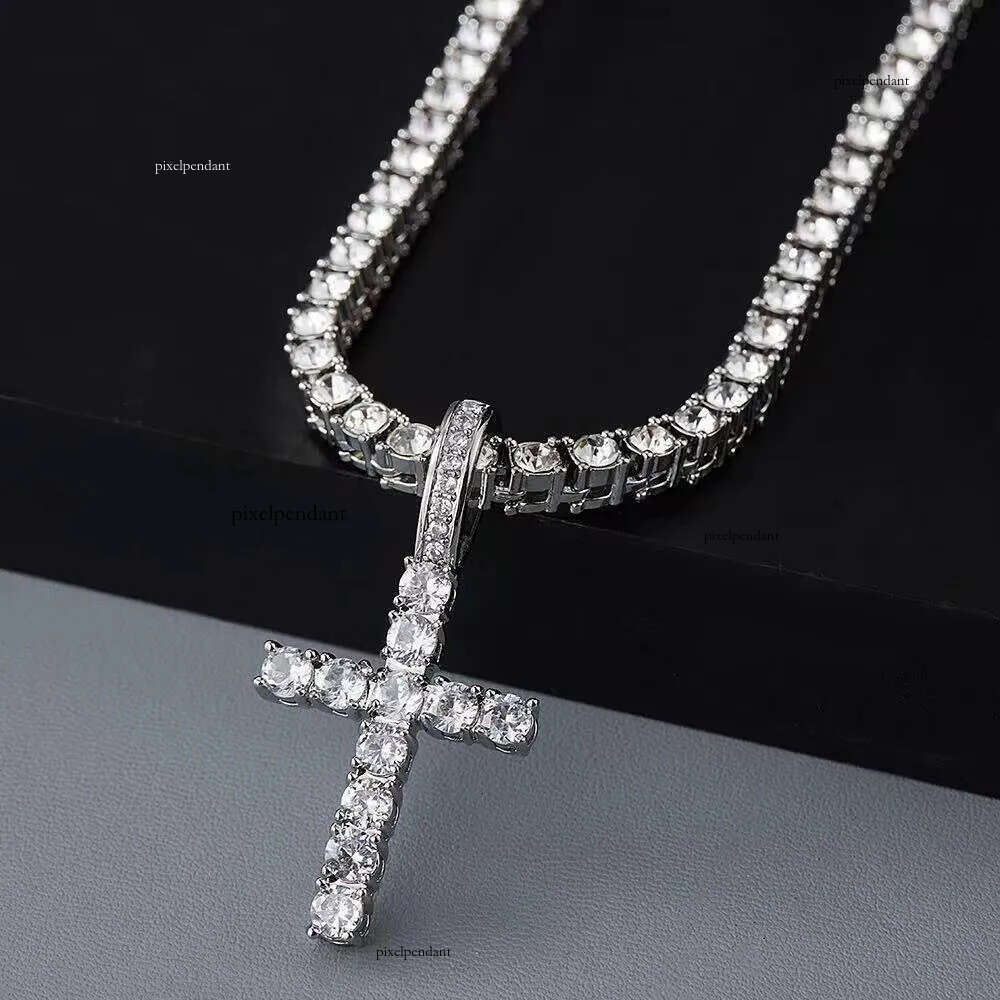 necklace moissanite chain Pendant Cross Hip Hop Vvs Moissanite Dia Tennis Chain Sier for Women Men Jewelry