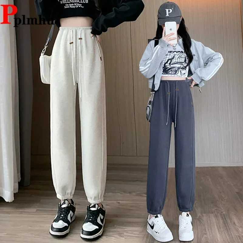 Plush Velvet Lined Jogger Pants Fall Winter Laceup High Waist SweatpantsCasual Baggy Harem Spodnie Korea New Women PantalonesT251025
