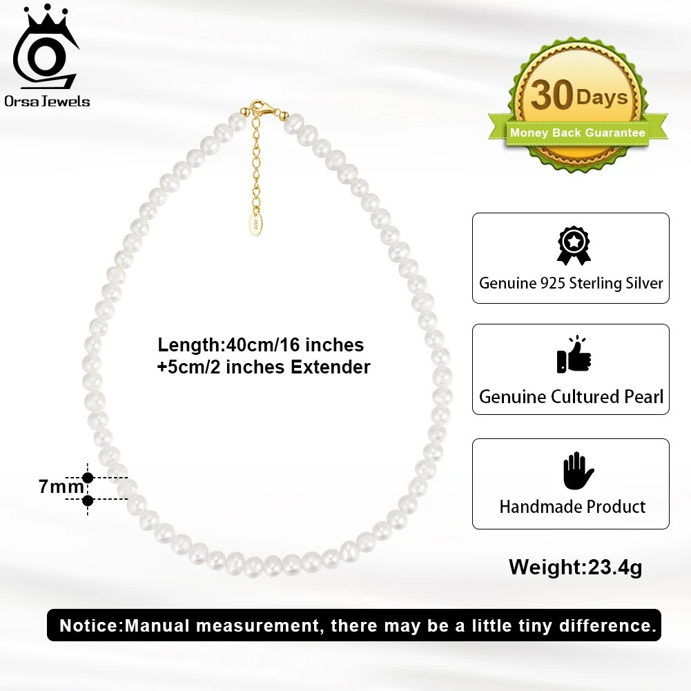 ORSA JEWELS 78mm Natural Pearl Beaded Necklaces Minimalism Waterproof 925 Silver White Pearls Chain Necklaces Female GPN26 251016