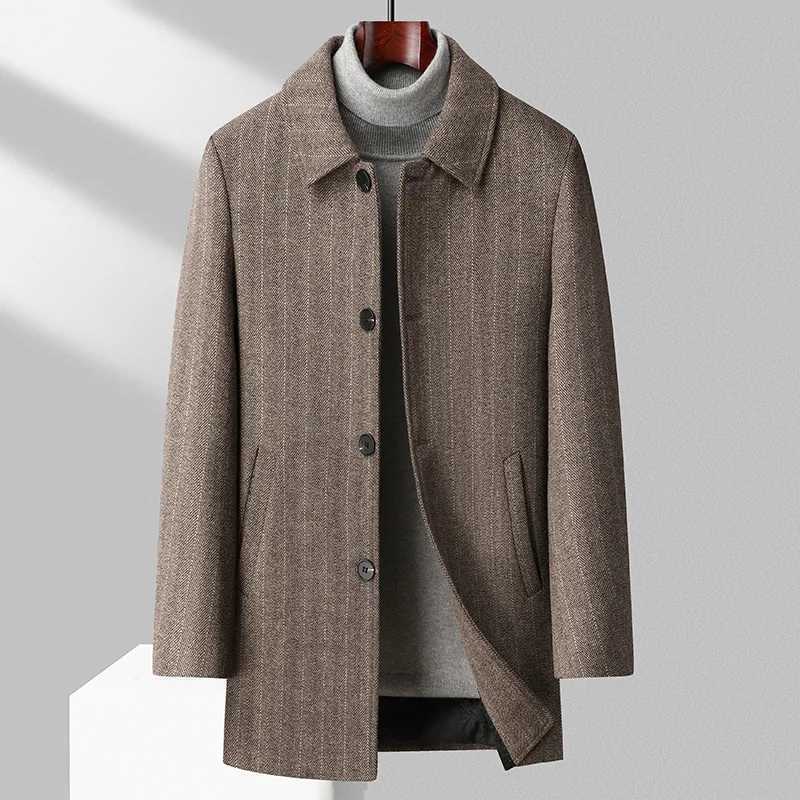Winter Men Wool Blend Overcoat Quiet Luxury Woolen Coat Classic Stripes Black Grey Camel Outwear Old Money Outfits EffortlesslyT251025