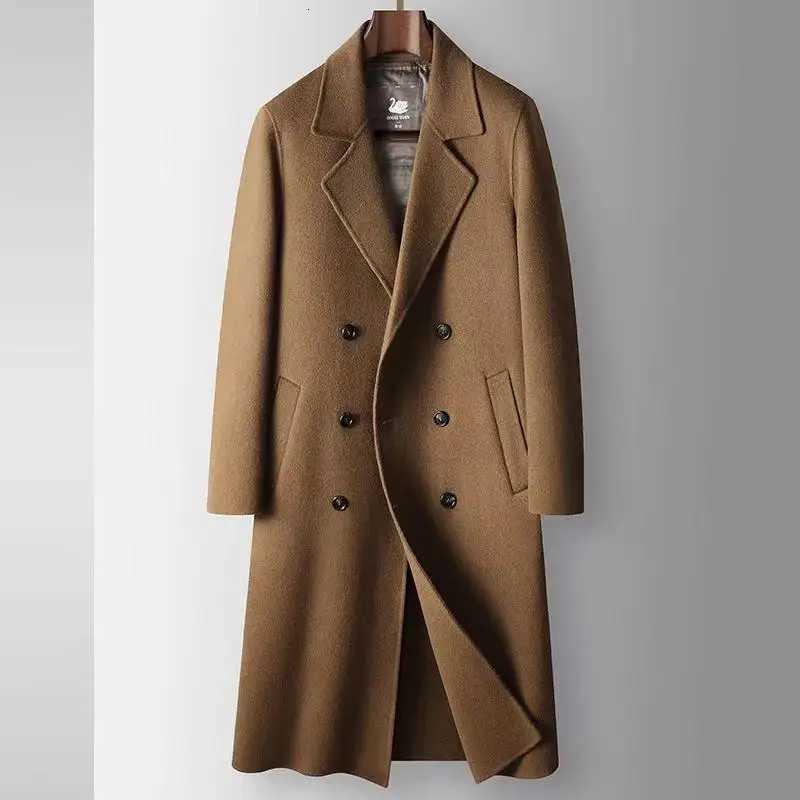 2025 AutumnWinter New Mens 100 Wool Coat Knee length Double breasted Goose Down Inner Tank Thickened for WarmthT251025