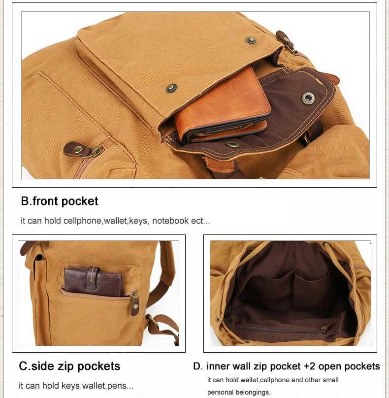 Fashion Vintage Leather military Canvas Backpack Men School Bag drawstring backpack Women Bagpack male Rucksack Teenager mochila W251025