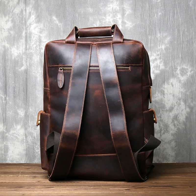 Retro Fashion Genuine Leather Mens Backpack Head Layer Leather Large Capacity Multi Pocket Outdoor Minimalist Computer Bag W251025