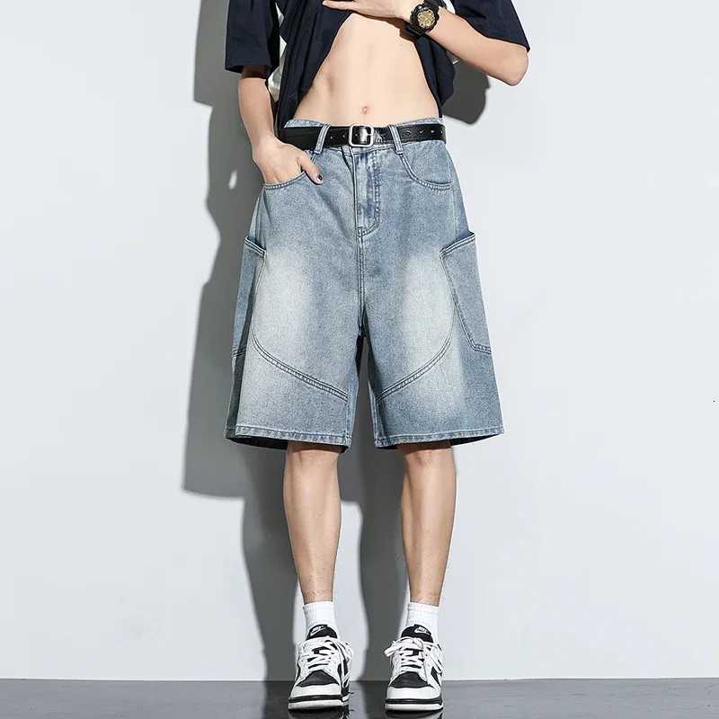 2025 Summer New Baggy Denim Shorts Fashion Casual Straight Harajuku Jeans Male Vintage Wash Drawstring Short Pants StreetwearXJ251025