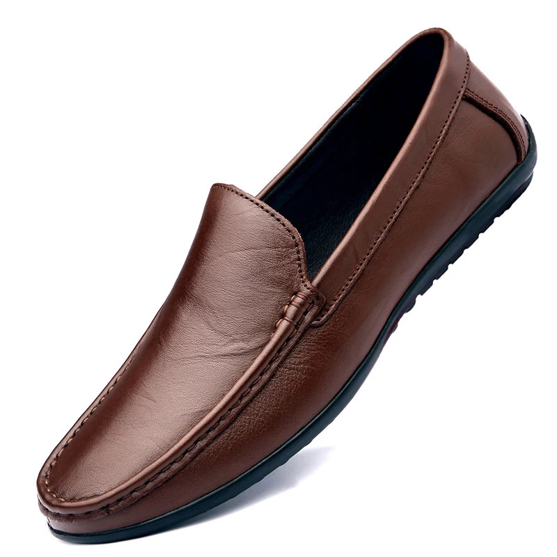 Spring Genuine Leather Mens Loafers Handmade Moccasins Casual Shoes Soft Sole Mens Business Flat Brown Minimalist Leather Shoes 251023