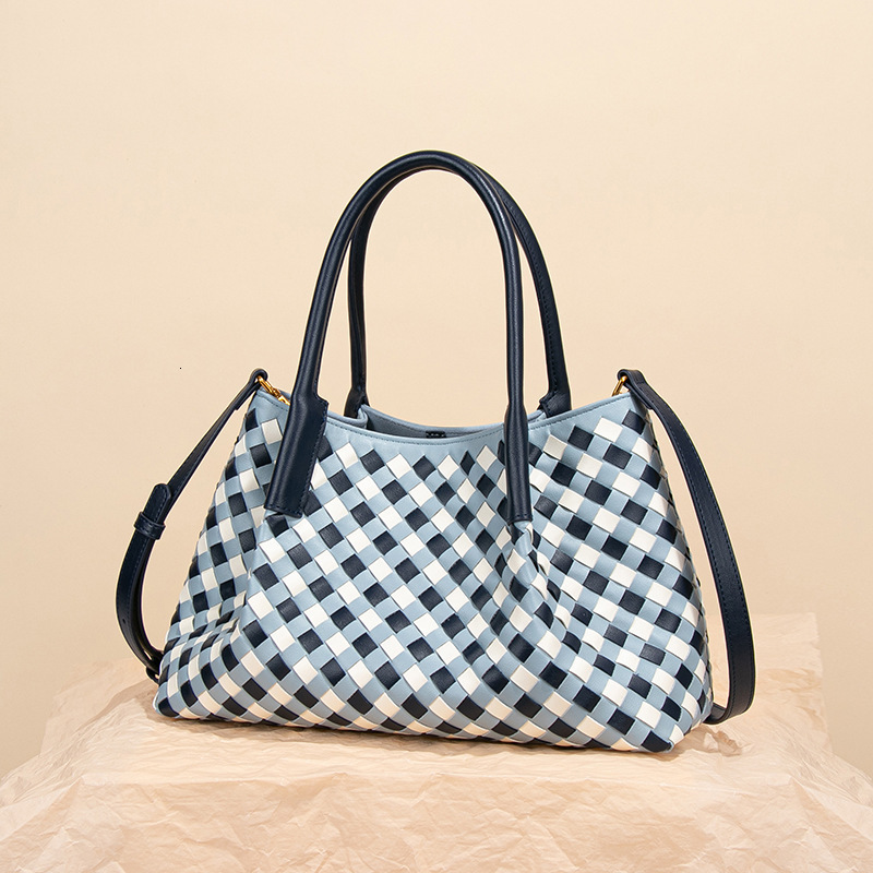 Luxury Brand Designer Bag New High-End Woven Bag Casual Plaid Handbag Niche Design Color-Block Commuter Tote Bag