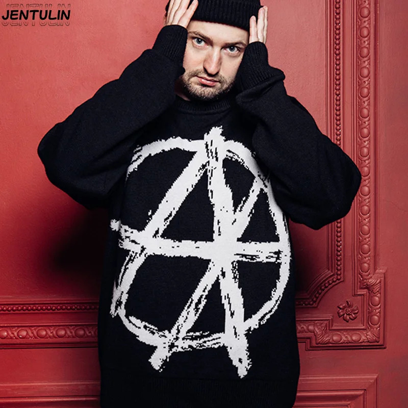 Harajuku Mens Winter Sweater Y2K Gothic Loose Womens Streetwear Punk Hip Hop Round Neck Knitted Graphic Mens Clothing 251020