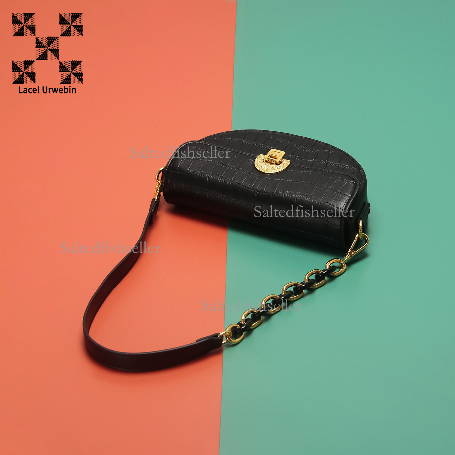 Lacel Urwebin Designer Fashion Popular Shoulder Bag Luxury Crocodile Pattern Half Moon Underarm Bag New High-end Trendy Chain Niche White Crossbody Ba