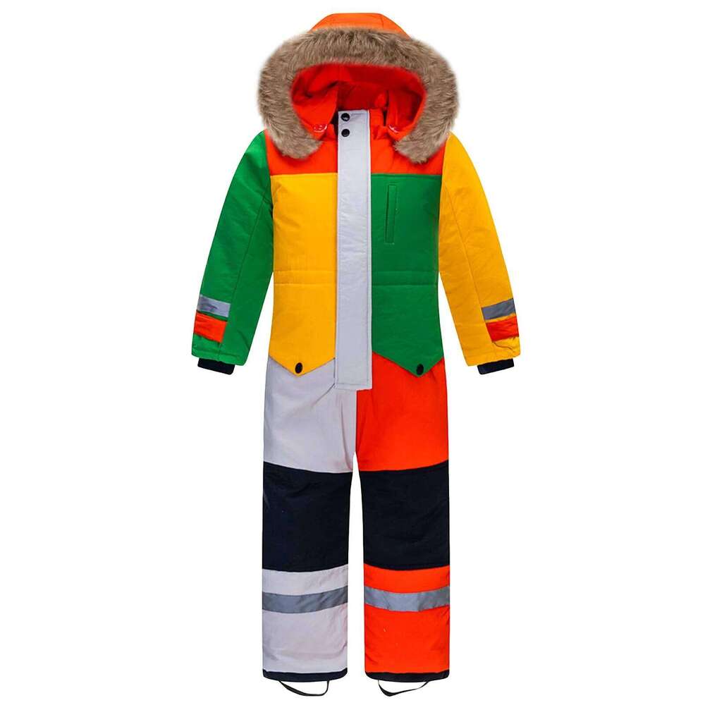 One-Piece Children's Ski Suits Snowboarding Fur Collar Hooded Thickening Windproof Warm Winter Skiing Clothes For Girls Boys