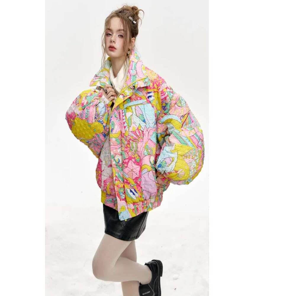 2025 Winter New Arrivals Stand Collar Loose Full Printed Short Down Jacket For Women Coats Designer Women