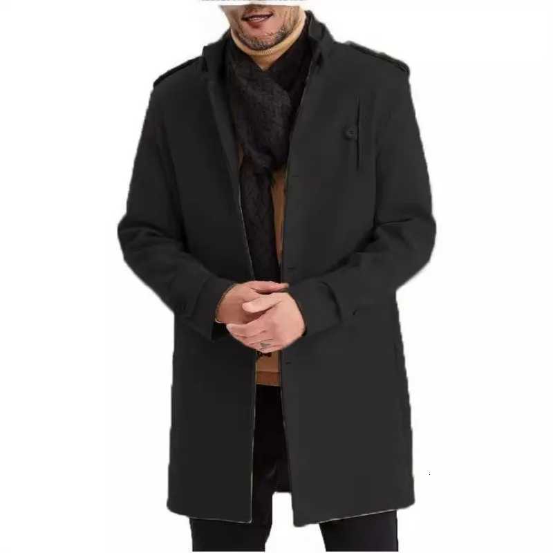 New Large Size Woolen Coat Mens Singlebreasted Medium and Long Coat MenT251025