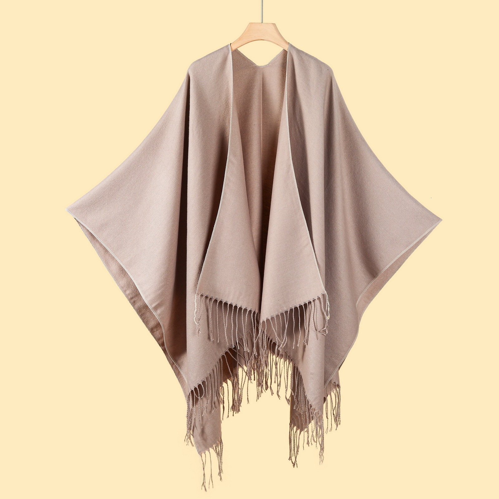 Versatile Womens Classic Solid Color Tassel Split Shawl Scarf Four Seasons Imitation Cashmere Knitted Cardigan