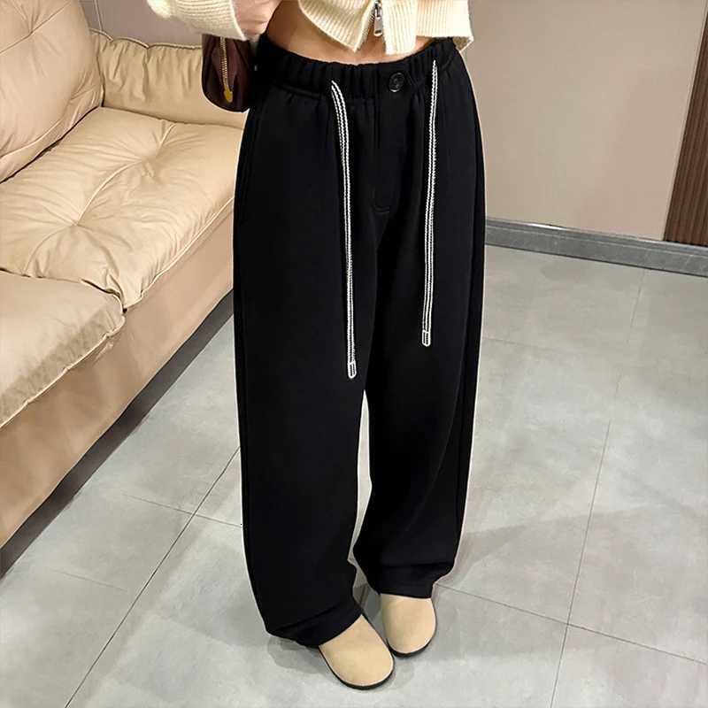 Autumn Winter Thicken Warm Solid Color Joggers Pants for Women Retro Drawstring Straight Sweatpants Casual Versatile Sports PantT251025