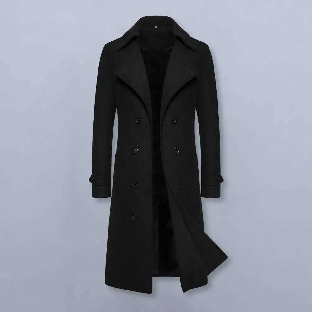 Men Overcoat Doublebreasted Slim Fit Mid Length Long Sleeve Thick Windproof Warm Soft Cardigan Buttons Lapel Men Long CoatT251025