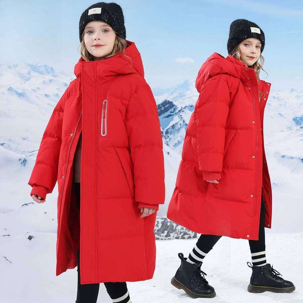 Kids Down-Filled Jacket Winter Long Knee-Length Plus Size Heavy Insulation Coat Off-Season