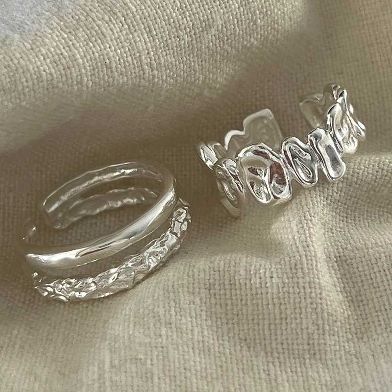 925 Sterling Silver Geometric Lrregular Ring For Women Double Layered Inspirational Personalized Hip Hop Open Ring StackableXJ251025