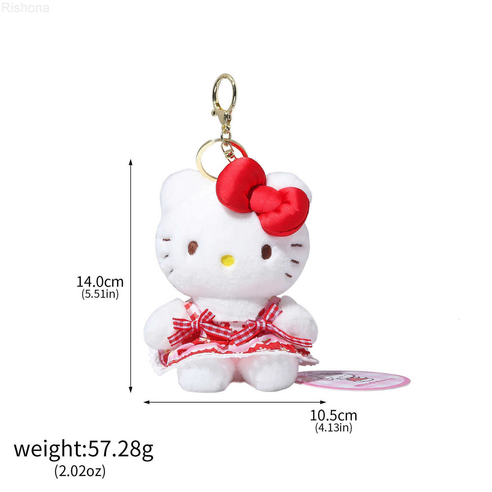 Sanrio Cute Women Hello Kitty Bag Pendant Pink Bow Cat Strawberry Plush Doll Charm Keychain Student Backpack Accessories Girl Gifts H251202