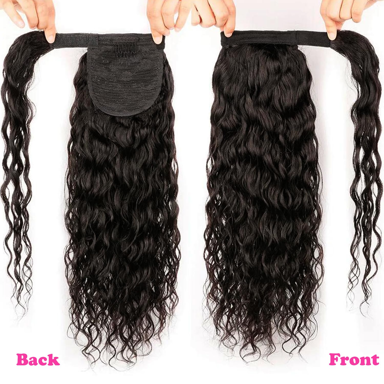 Human Hair Ponytail Water Wave Magic Paste Wavy Natural Curly Ponytail 100% Real Remy Hair Natural Black Pony Tails Hair For Black Women