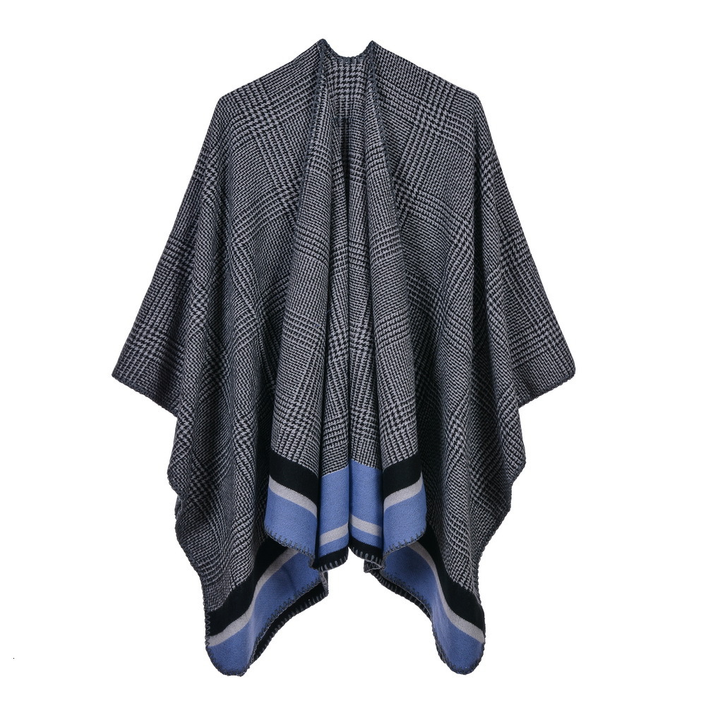 Imitation Cashmere Split Scarf Fashion Border Striped Oversized Womens Air Conditioning Shawl Cape