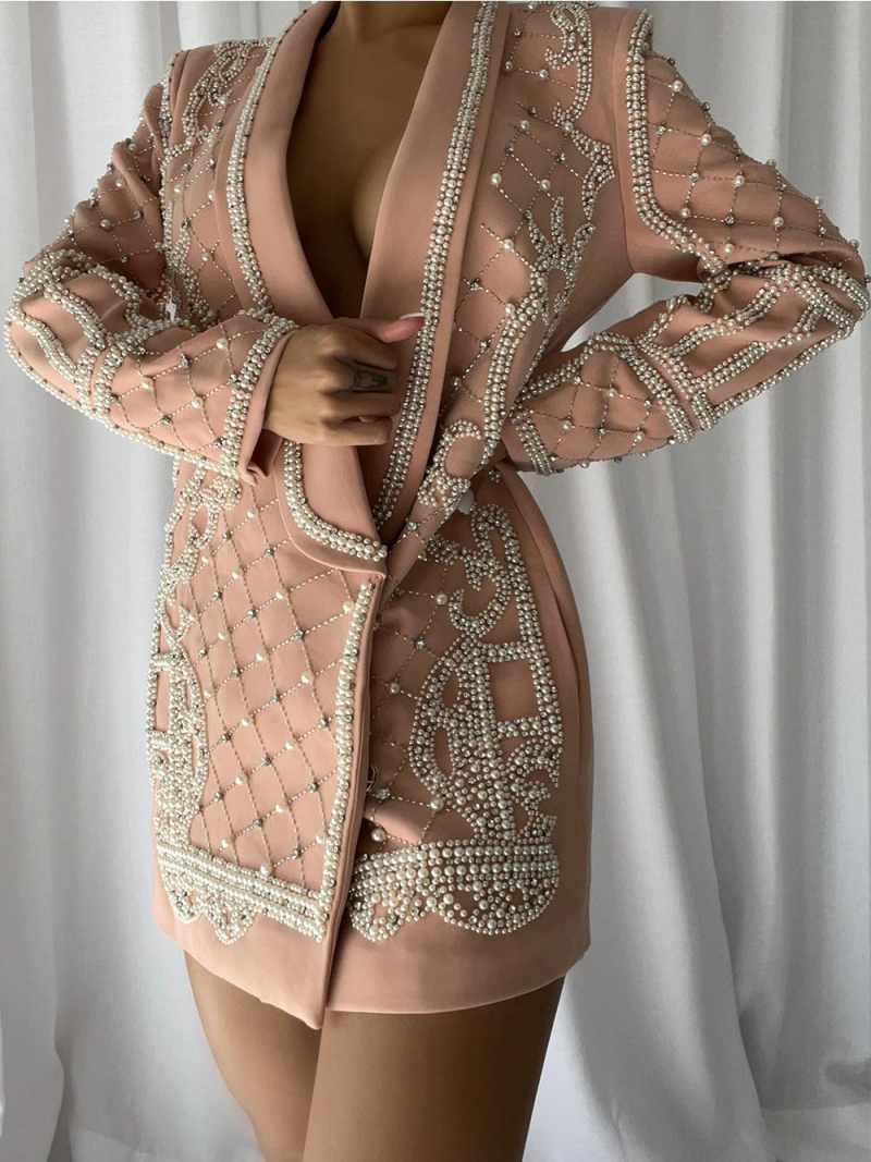 Fashion Design Women Suit 1 Piece Jacket Pearl Crystal Shawl Lapel Party Prom Formal Occasion Customized