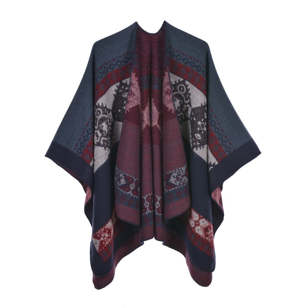 Womens Cape Shawl Autumn Winter Split Warm Imitation Cashmere Scarf Cape