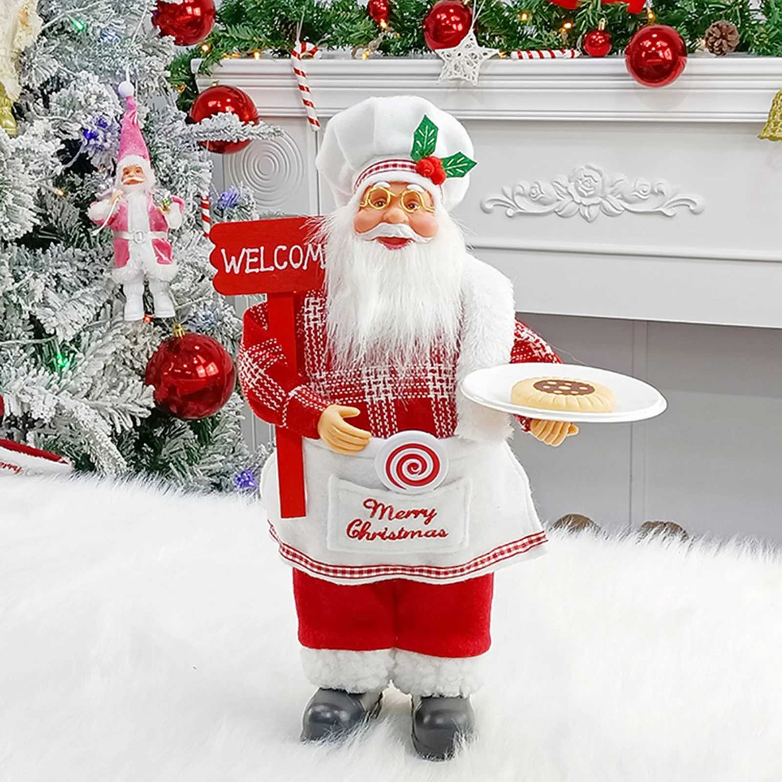 Christmas Sitting Standing Santa Claus Figurines Doll Cute 12inch Xmas Tree Party Ornament Table Office Fireplace Home Decor C251024