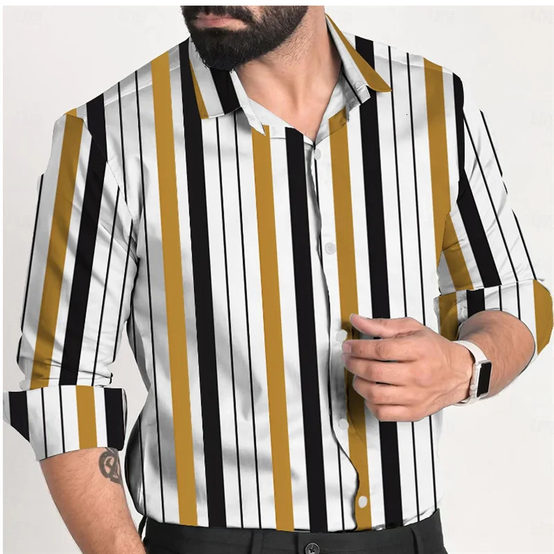 Plaid Business Casual Mens Printed Shirt Formal Spring Summer Lapel Long Sleeve Blue XS6XL FourWay Stretch Fabric Shirt 251020