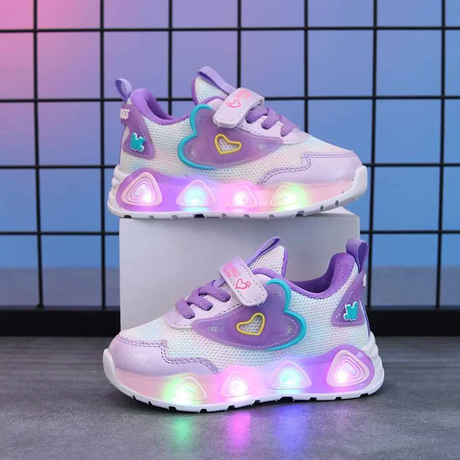 New Sneakers LED Light Illuminated Childrens Boys and Girls Mesh Breathable Casual Sports Shoes 16 Year Old H260130