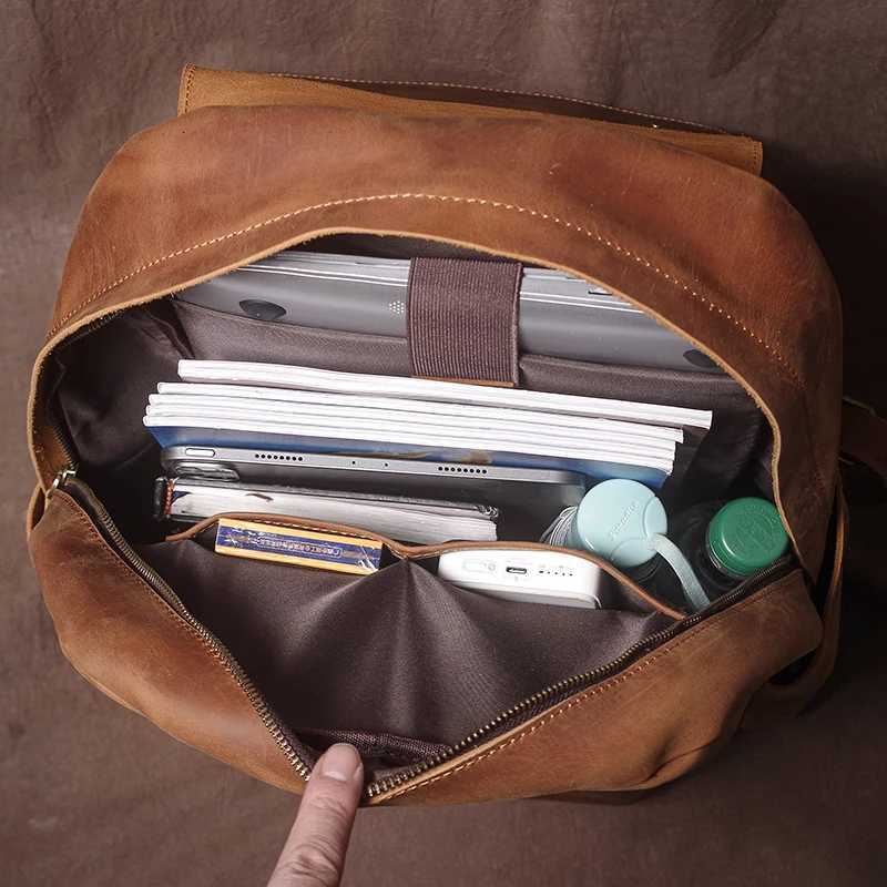 GURO Vintage Genuine Leather Backpack Mens Weekend Luxury Travel Backpacks Top Crazy Horse Cowhide Schoolbag For 16 Inch Laptop W251025