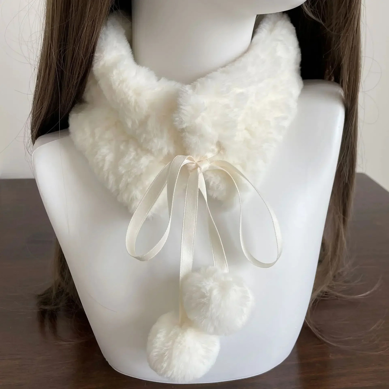 Kawaii Japanese Hairball Hair Collar Scarf Winter Thickened Warm Cute Fur Rabbit Plush Tie Rope Neckerchief Y2k Scarf 251020