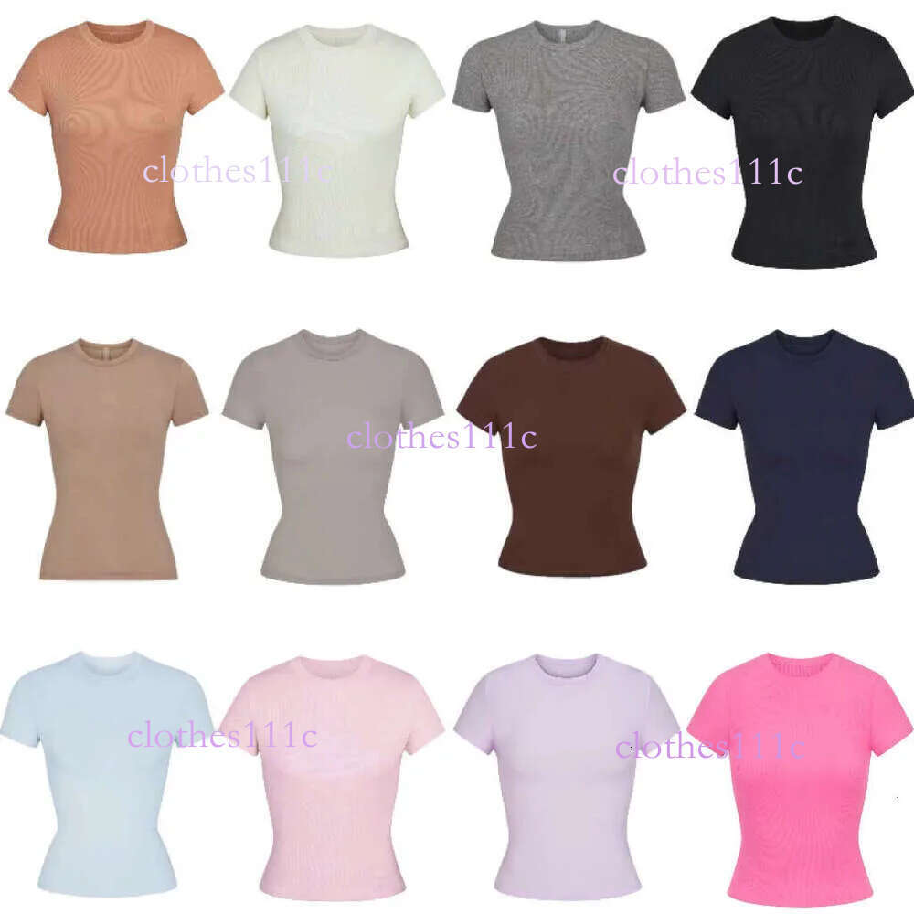 Kim Top T-Shirt Short Sleeve Stretch Slim Kylie With Thread Pure Cotton Round Neck Base