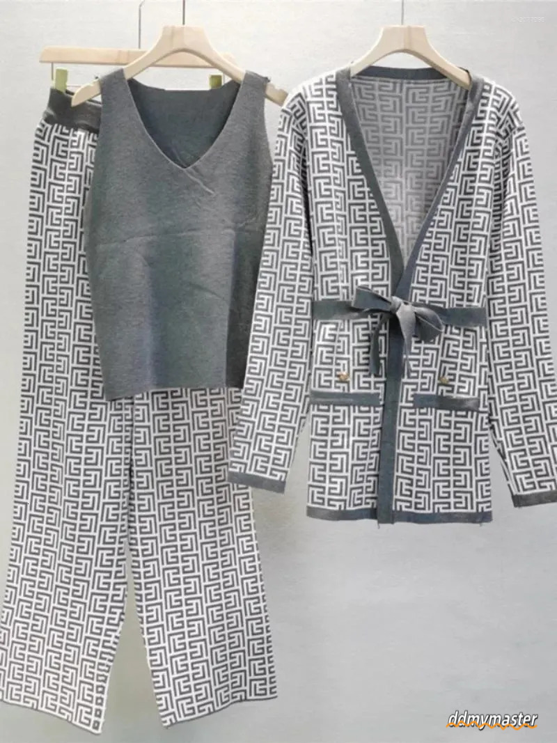 Women's 3-Piece Knitted Tracksuit Set: Warm Winter Outfit With Jacket, Sweater, Top, And Pants Ddmymaster