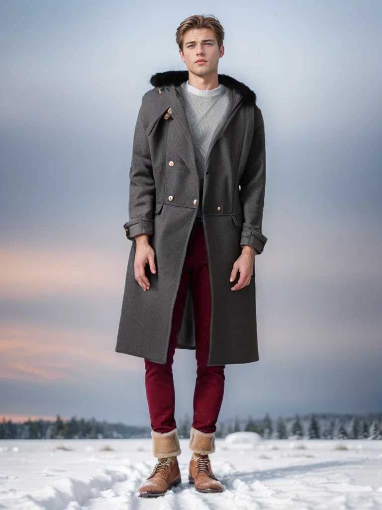 European and American Mens Casual Woolen Coat for Autumn and Winter Young Mens Doublebreasted Fur Collar Overcoat S5XLT251025