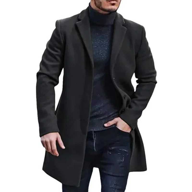 New Mens Coat Woolen Overcoat Windbreaker Solid Color Trench Autumn and Winter Outerwear Cardigan Jaqueta MasculinaT251025