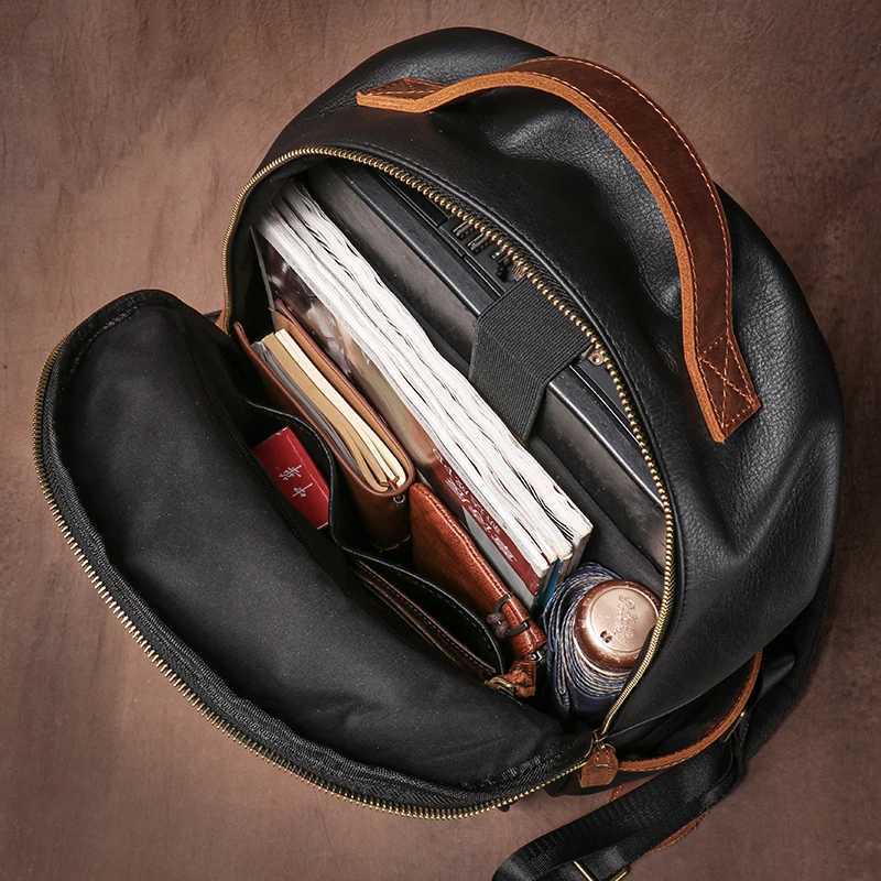 GURO Mens Genuine Leather Business Backpack Man Trend Cowhide School Bag Weekends Travel Hiking Bag 15 Inch Laptop Computer Bag W251025
