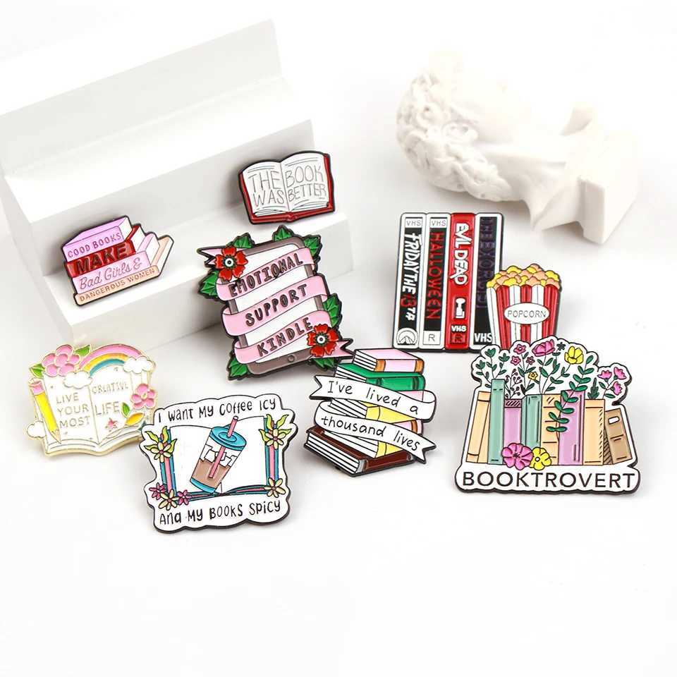 Cute Books Collection Letters Metal Enamel Pins Romantic Reader Club Magic Flowers Library Card Badge Punk Brooch Jewelry Gift J251115