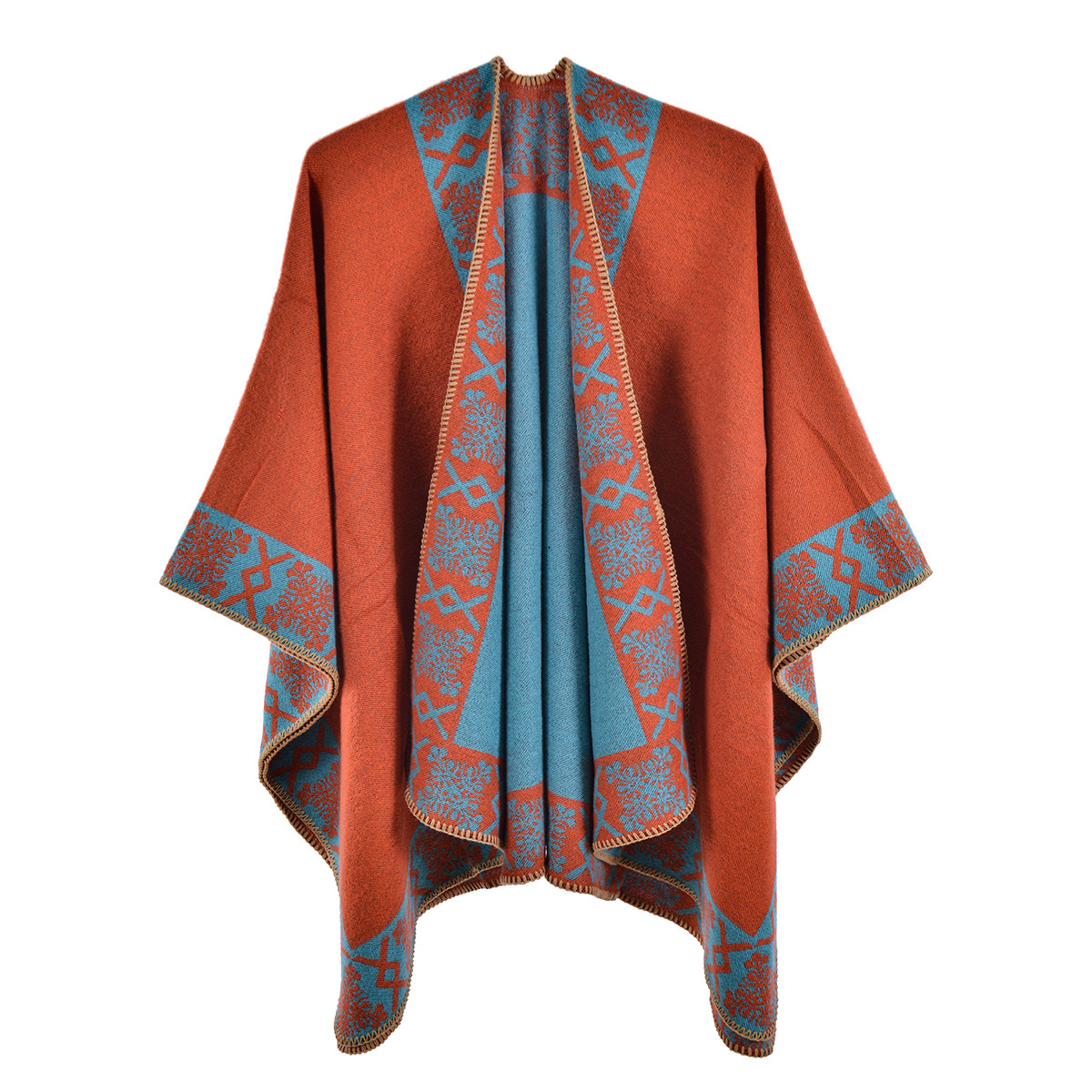 New Womens Split Shawl Autumn Winter Ethnic Style Imitation Cashmere Thickened Warm Cape Scarf Outerwear