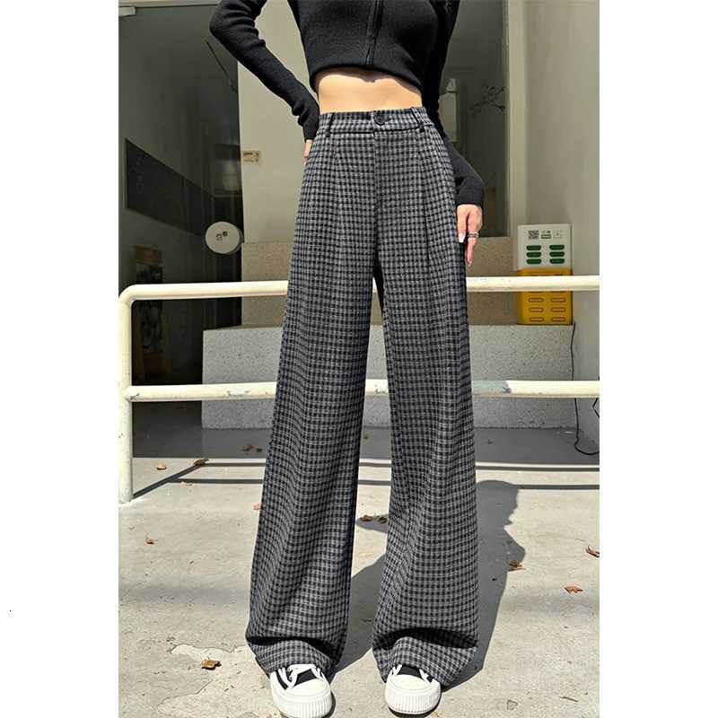 MEXZT Plaid Woolen Pants Women Fashion Streetwear Baggy Wide Leg Pants Winter Ladies Harajuku Korean Casual Straight TrousersT251025