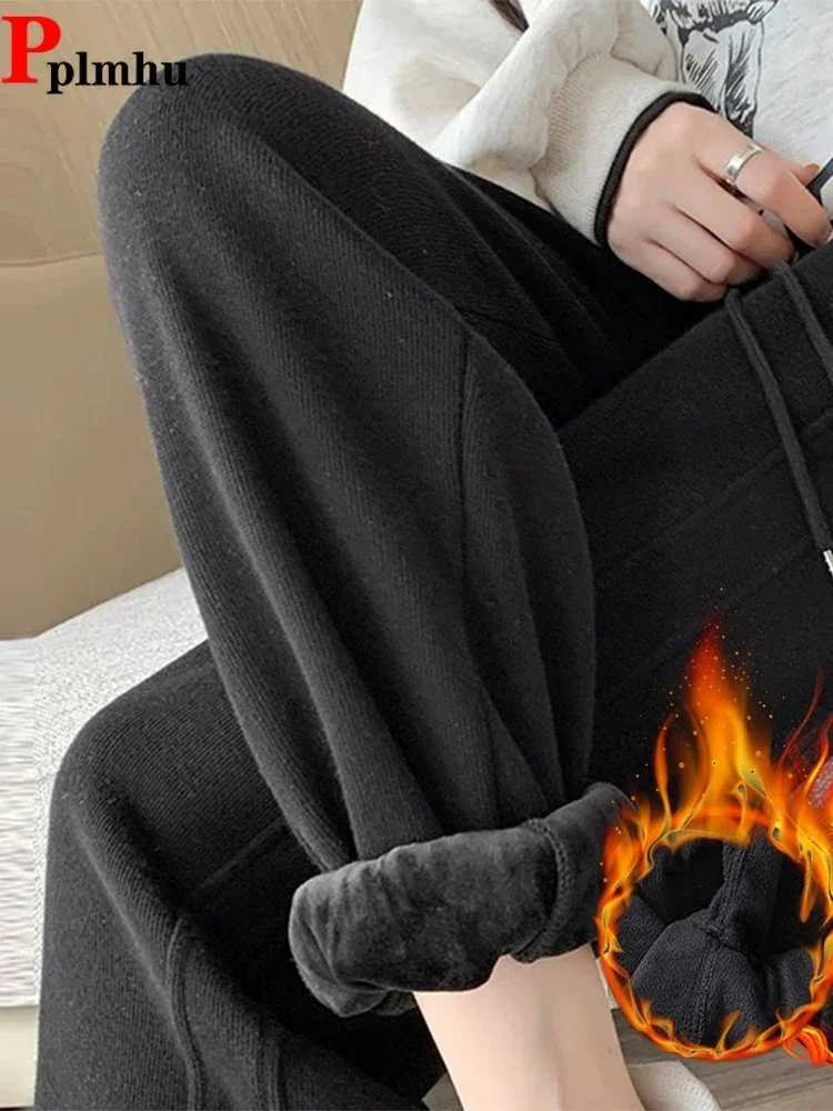 Plush Velvet Lined Jogger Pants Fall Winter Laceup High Waist SweatpantsCasual Baggy Harem Spodnie Korea New Women PantalonesT251025