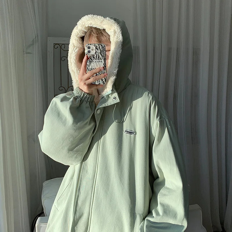 Winter Thick Lamb Fur Jacket Men Warm Fashion Hooded Coat Men Korean Loose Oversized Short Coat Mens Cotton Outwear Jackets 251020