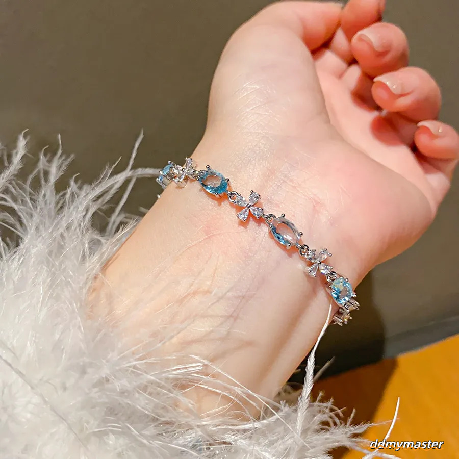 Sier-Tone Bracelet With Blue Gemstone & Dia Accents - Elegant Jewelry For Parties And Special Ocns Ddmymaster
